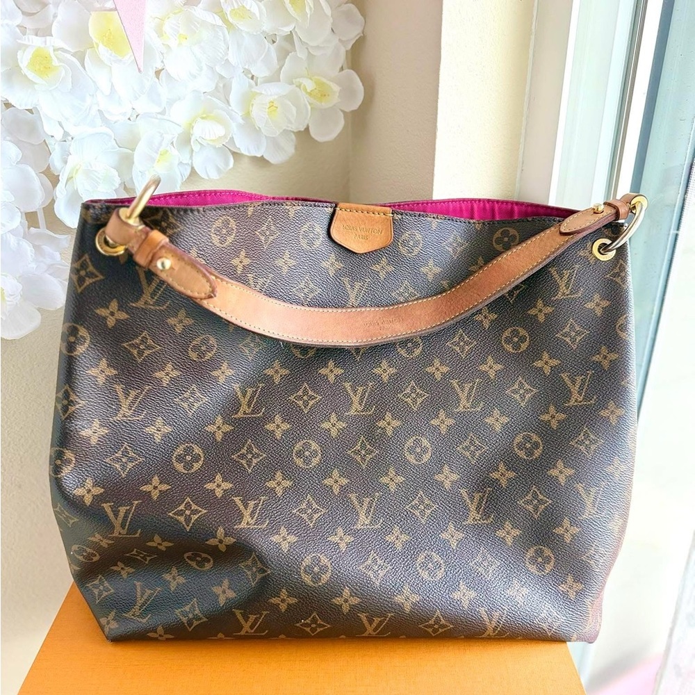 Louis Vuitton Brown Monogram Shoulder Bag with Pink Interior